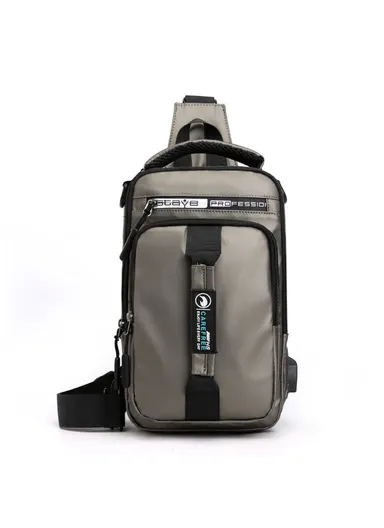 Large Men's Waist Pack Nylon Chest Bag Shoulders Backpack Sling Bag with External USB Charging Port 1100-1# - Khaki