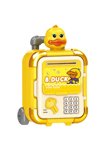 Automatic Piggy Bank for Kids Rolling Luggage Design with Music, Smart Password Lock, Fingerprint Recognition, Savings Toy 2629-T7 / T8 - Yellow