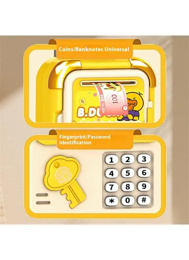 Automatic Piggy Bank for Kids Rolling Luggage Design with Music, Smart Password Lock, Fingerprint Recognition, Savings Toy 2629-T7 / T8 - Yellow