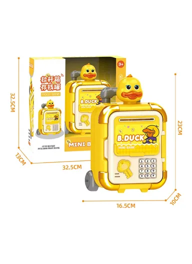 Automatic Piggy Bank for Kids Rolling Luggage Design with Music, Smart Password Lock, Fingerprint Recognition, Savings Toy 2629-T7 / T8 - Yellow