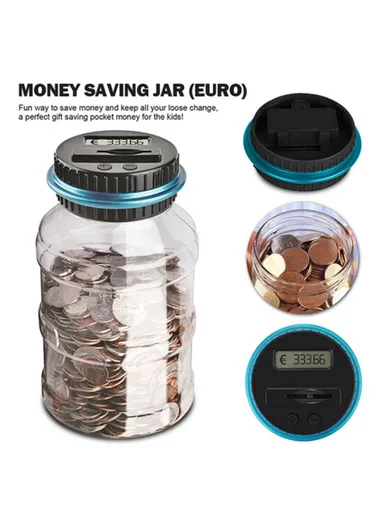 Electronic Digital Counting Coin Bank LCD Display Money Saving Box Jar Counter - Euro