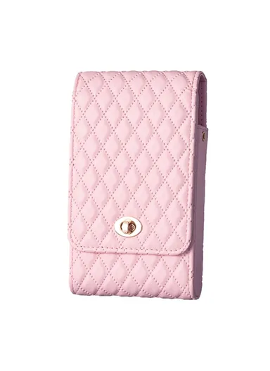 Vertical Style PU Leather Shoulder Bag Wallet Coin Purse Pattern Imprinted Card Phone Pouch with Strap BFB01 - Pink