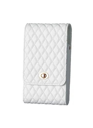 Vertical Style PU Leather Shoulder Bag Wallet Coin Purse Pattern Imprinted Card Phone Pouch with Strap BFB01 - White