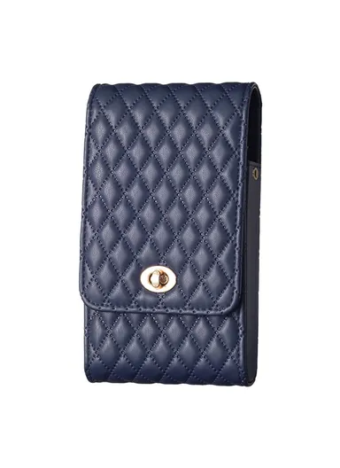 Vertical Style PU Leather Shoulder Bag Wallet Coin Purse Pattern Imprinted Card Phone Pouch with Strap BFB01 - Dark Blue