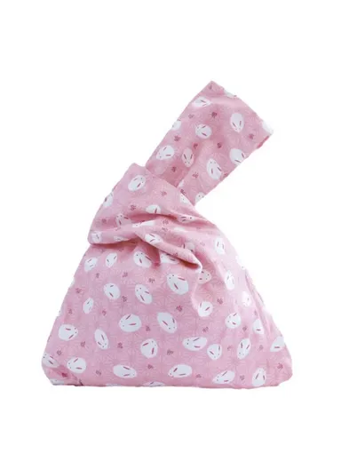 TZ Simple Flower Pattern Canvas Wrist Bag Portable Purse Tote Handbag for Cosmetic, Wallet, Cellphone - Pink Rabbit