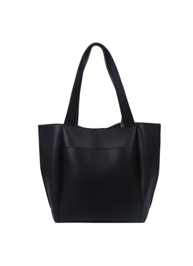 Large PU Leather Tote Handbag Top-Handle Women's Bucket Bag Shoulder Bag - Black