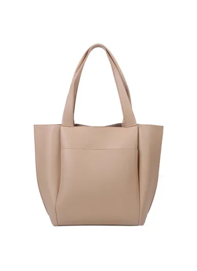 Large PU Leather Tote Handbag Top-Handle Women's Bucket Bag Shoulder Bag - Beige