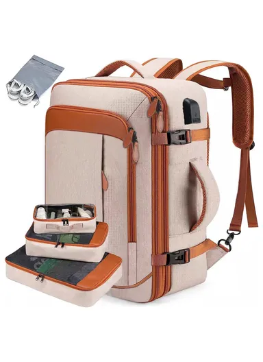 36-55L Laptop Backpack Business Travel Large Capacity Waterproof Nylon Casual Daypack with Storage Bags - Beige