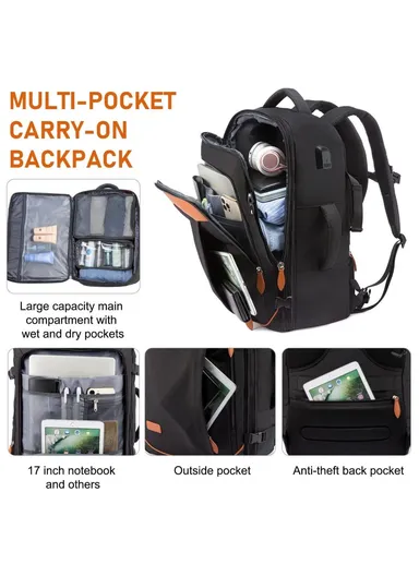 36-55L Laptop Backpack Business Travel Large Capacity Waterproof Nylon Casual Daypack with Storage Bags - Beige