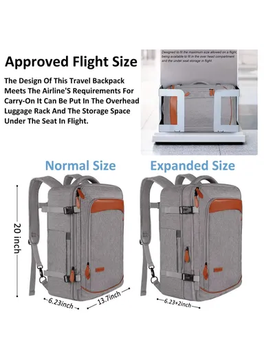 36-55L Laptop Backpack Business Travel Large Capacity Waterproof Nylon Casual Daypack with Storage Bags - Grey