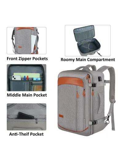 36-55L Laptop Backpack Business Travel Large Capacity Waterproof Nylon Casual Daypack with Storage Bags - Grey