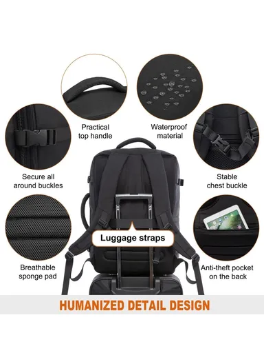 36-55L Laptop Backpack Business Travel Large Capacity Waterproof Nylon Casual Daypack with Storage Bags - Grey