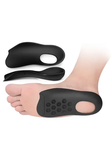 1 Pair TPR Flat Foot O-Shaped Legs Insole Arch Support Plantar Fasciitis Shoe Inserts - Black / Kid (28-34)