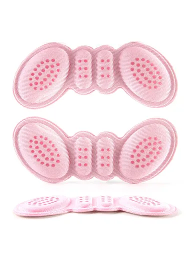 1 Pair 3mm Pain Relief Women Shoes Insoles Adhesive Heels Pads Butterfly Shape Protector Sticker, Non-slip Dots - Pink