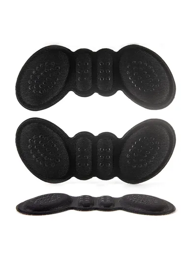 1 Pair 3mm Pain Relief Women Shoes Insoles Adhesive Heels Pads Butterfly Shape Protector Sticker, Non-slip Dots - Black