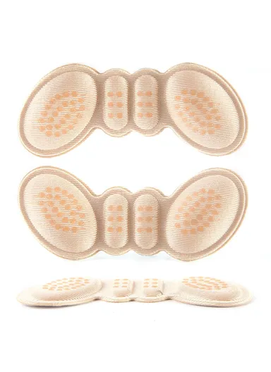 1 Pair 3mm Pain Relief Women Shoes Insoles Adhesive Heels Pads Butterfly Shape Protector Sticker, Non-slip Dots - Nude