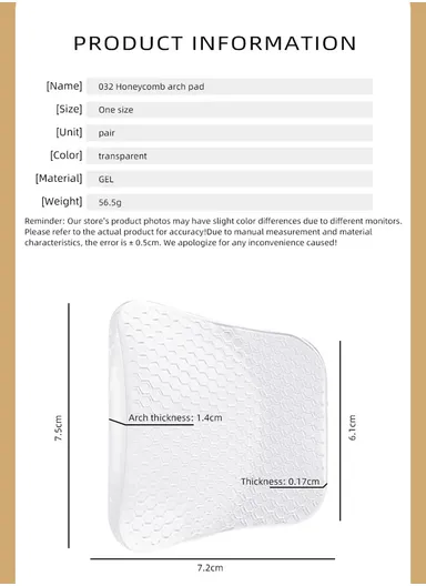 1 Pair Honeycomb Arch Support Insoles Orthopedic Cushion For Flat Feet &amp; High Arches One Size - Black