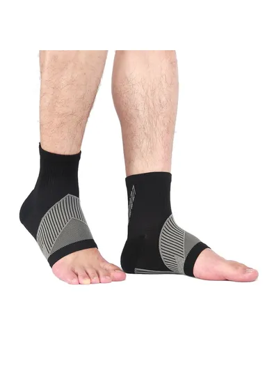 1 Pair Ankle Brace Compression Sleeve Nylon Plantar Fasciitis Pain Relief Foot Socks - Black / L