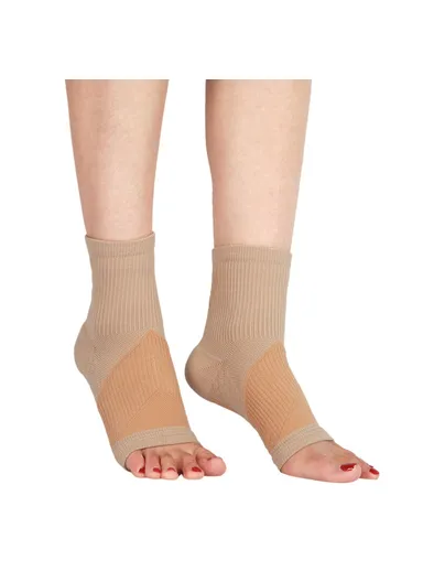 1 Pair Ankle Brace Compression Sleeve Nylon Plantar Fasciitis Pain Relief Foot Socks - Skin Color / M