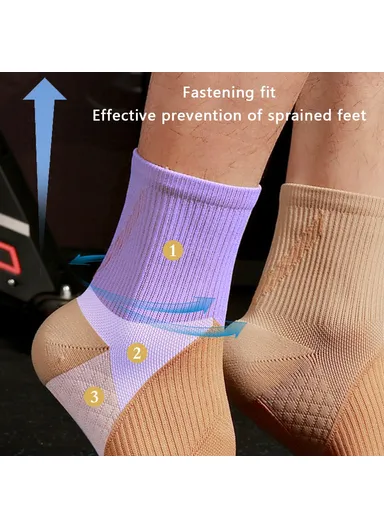 1 Pair Ankle Brace Compression Sleeve Nylon Plantar Fasciitis Pain Relief Foot Socks - Skin Color / S
