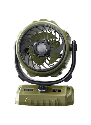 Outdoor Camping Fan 100 Speed 3 in 1 Hanging Fan with LED Light / Power Bank Function (CE Certificated) - Green