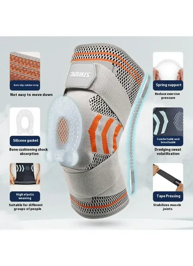 1Pc Basketball Knee Brace Silicone Padded Knee Support Running Knee Compression Sleeve 7731 - Black+Grey M