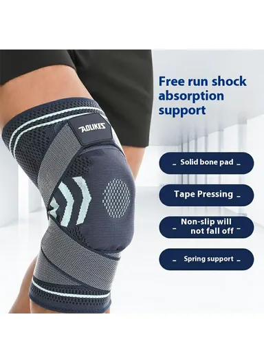 1Pc Basketball Knee Brace Silicone Padded Knee Support Running Knee Compression Sleeve 7731 - Grey+Orange M