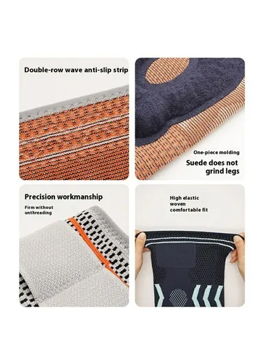 1Pc Basketball Knee Brace Silicone Padded Knee Support Running Knee Compression Sleeve 7731 - Grey+Orange M
