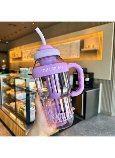 1200ml Water Bottles with Straw Tea Strainer PP &amp; Silicone Bottle for Gym Outdoor Activities (No FDA, BPA-Free) - Purple