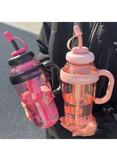 1200ml Water Bottles with Straw Tea Strainer PP &amp; Silicone Bottle for Gym Outdoor Activities (No FDA, BPA-Free) - Black &amp; Red