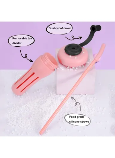 1200ml Water Bottles with Straw Tea Strainer PP &amp; Silicone Bottle for Gym Outdoor Activities (No FDA, BPA-Free) - Black &amp; Red