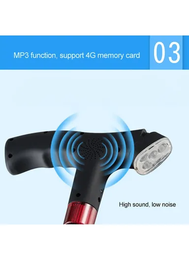 Elderly Adjustable L-ED Walking Cane FM Radio MP3 Smart Safety Fall Alarm Walking Stick