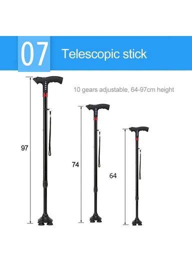 Elderly Adjustable L-ED Walking Cane FM Radio MP3 Smart Safety Fall Alarm Walking Stick