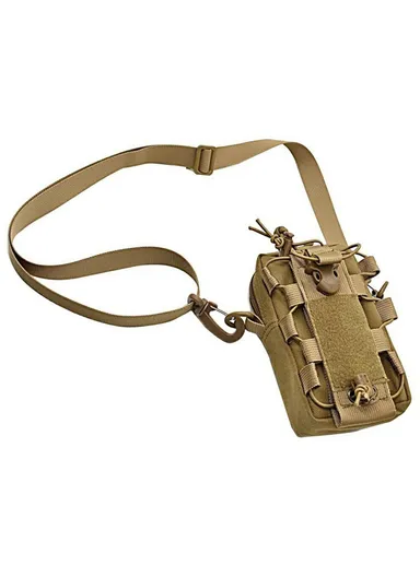 Tactical Outdoor Hiking Camping Waist Pack Small Hanging Bag with Water Bottle Holder - Khaki