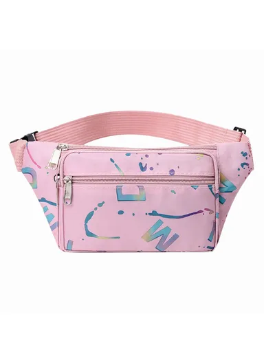Women Waist Pack Phone Holder Crossbody Bag Oxford Cloth Versatile Fashion Fanny Pack - Light Pink