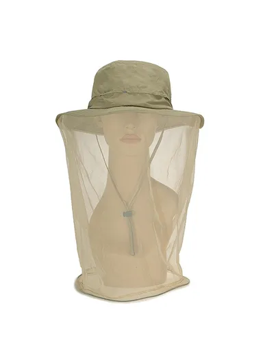 Lightweight Quick-drying Anti-mosquito Mask Hat with Head Net Mesh Face Protection Outdoor Fishing Sun Hat Cap - Beige