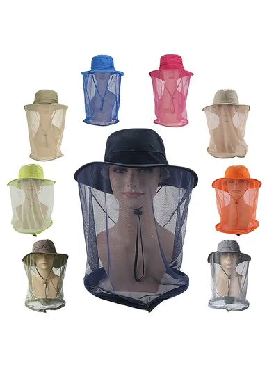 Lightweight Quick-drying Anti-mosquito Mask Hat with Head Net Mesh Face Protection Outdoor Fishing Sun Hat Cap - Beige