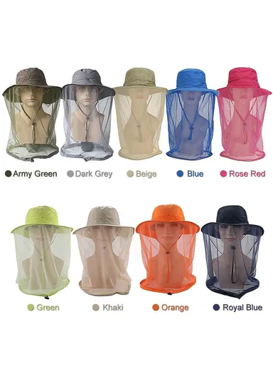 Lightweight Quick-drying Anti-mosquito Mask Hat with Head Net Mesh Face Protection Outdoor Fishing Sun Hat Cap - Beige