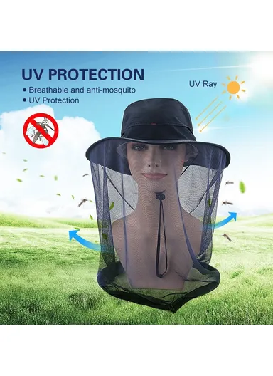 Lightweight Quick-drying Anti-mosquito Mask Hat with Head Net Mesh Face Protection Outdoor Fishing Sun Hat Cap - Beige