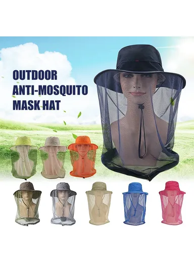 Lightweight Quick-drying Anti-mosquito Mask Hat with Head Net Mesh Face Protection Outdoor Fishing Sun Hat Cap - Beige