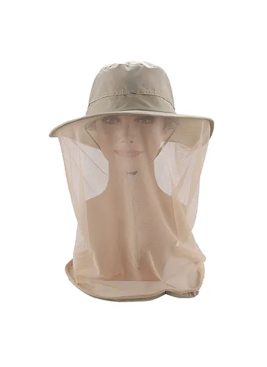 Lightweight Quick-drying Anti-mosquito Mask Hat with Head Net Mesh Face Protection Outdoor Fishing Sun Hat Cap - Light Brown
