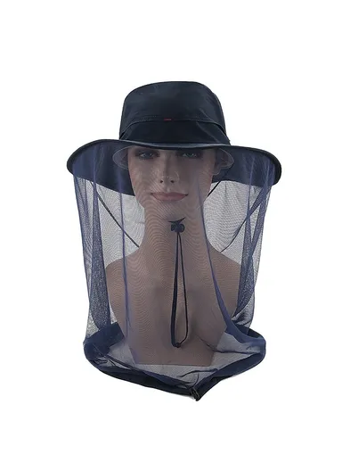 Lightweight Quick-drying Anti-mosquito Mask Hat with Head Net Mesh Face Protection Outdoor Fishing Sun Hat Cap - Blue