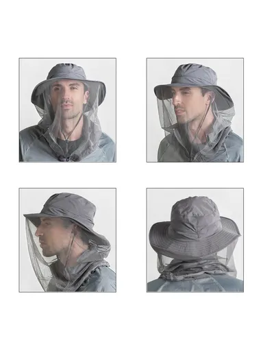 Lightweight Quick-drying Anti-mosquito Mask Hat with Head Net Mesh Face Protection Outdoor Fishing Sun Hat Cap - Dark Grey