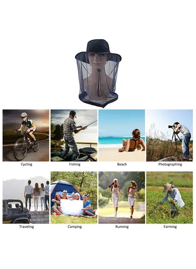Lightweight Quick-drying Anti-mosquito Mask Hat with Head Net Mesh Face Protection Outdoor Fishing Sun Hat Cap - Dark Grey