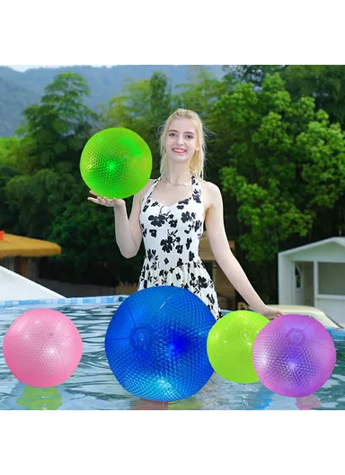 Light Up Beach Ball PVC Inflatable Beach Toy Record Pattern Glow Pool Ball - Blue