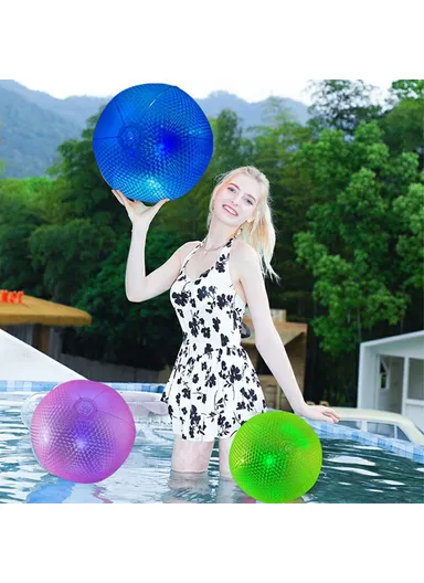 Light Up Beach Ball PVC Inflatable Beach Toy Record Pattern Glow Pool Ball - Blue