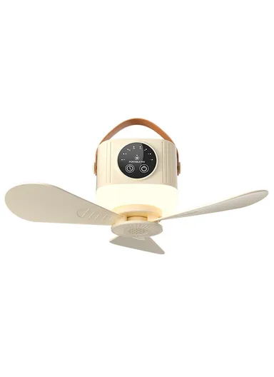 Outdoor Portable Ceiling Fan Remote Control 3 Gears Hanging Camping Light with 7200mAh Battery D01 - Beige