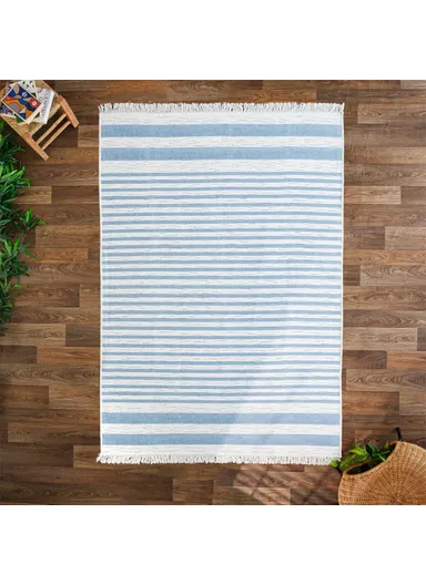 60 x 90 cm Mirror Craft Monochrome Stripes Double Sided Decorative Rug - Blue / White