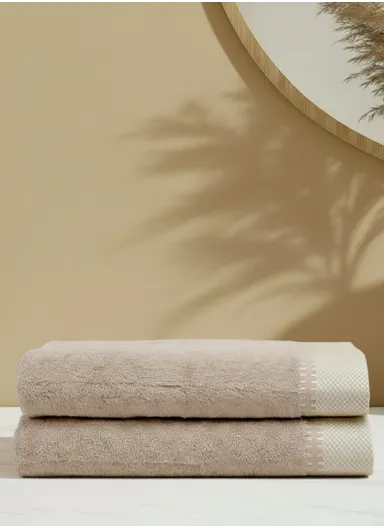 2 Pieces Newfangled 70 x 140 cm Bath Towel Set Premium Cotton - Beige