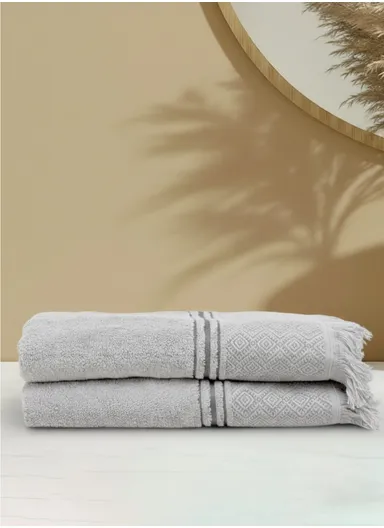 2 Pieces Modernistic 70 x 140 cm Bath Towel Set Premium Cotton - Grey